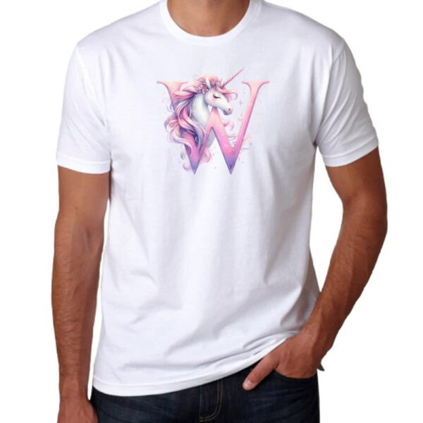 Camiseta Unissex Unicornio Alfabeto Letra W - Imagem 3