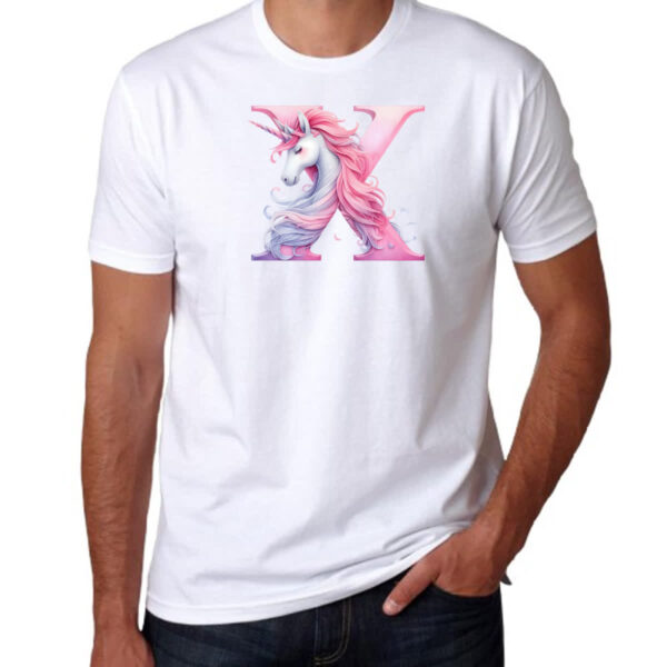 Camiseta Unissex Unicornio Alfabeto Letra X - Imagem 3