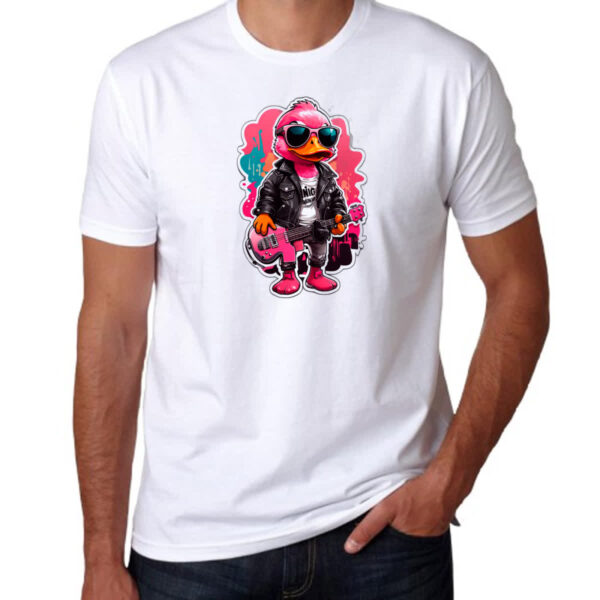 Camiseta Unissex Patinho Pink Guitarrista Rock - Imagem 3