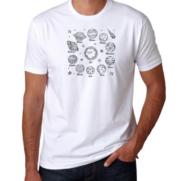 Camiseta Unissex Sistema solar desenho de caneta - Imagem 3