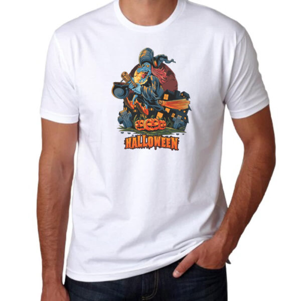 Camiseta Unissex Halloween Bruxa voando vassoura - Imagem 3