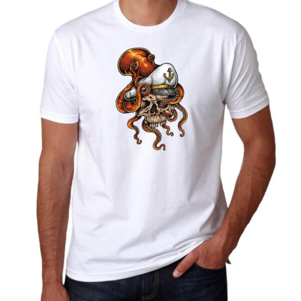Camiseta Unissex Cranio de marinheiro com Polvo - Imagem 3