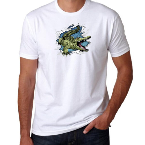 Camiseta Unissex Crocodilo rasgando a camisa - Imagem 3