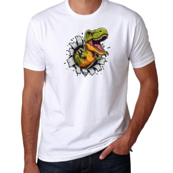 Camiseta Unissex Dinossauro T-Rex rasgando a camisa - Imagem 3