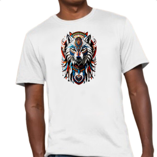 Camiseta Unissex Espirito lobo tribal americano - Imagem 4