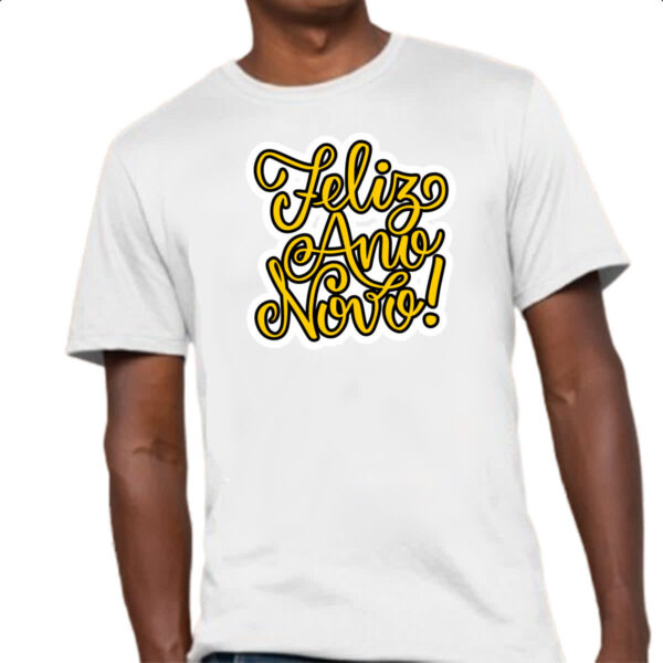 Camiseta Unissex Feliz ano novo escrita dourada - Imagem 4