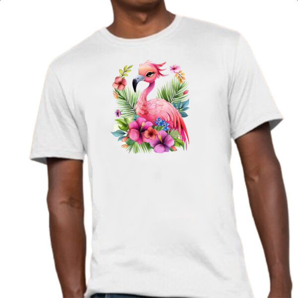 Camiseta Unissex Flamingo na flor - Imagem 4