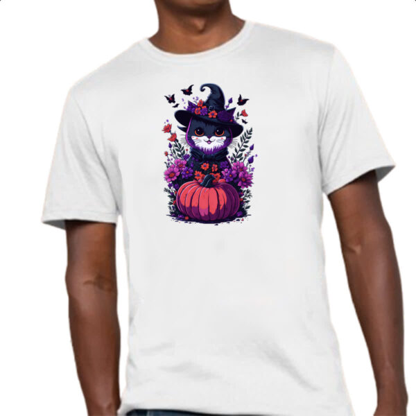 Camiseta Unissex Gatinha Bruxa com abobora - Imagem 4