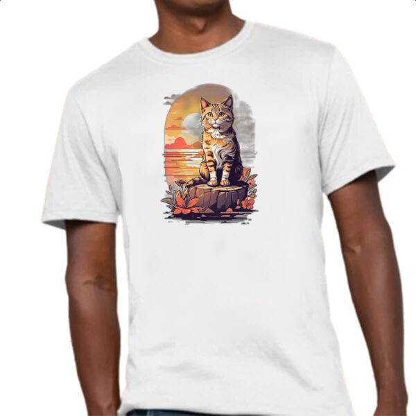 Camiseta Unissex Gato amarelo final de tarde - Imagem 4