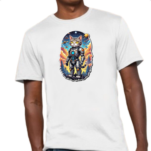 Camiseta Unissex Gato ciborgue espacial - Imagem 4