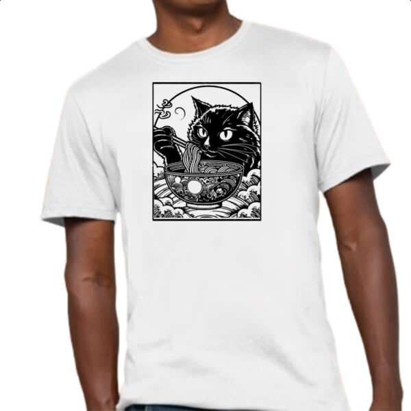 Camiseta Unissex Gato comendo lamen - Imagem 4