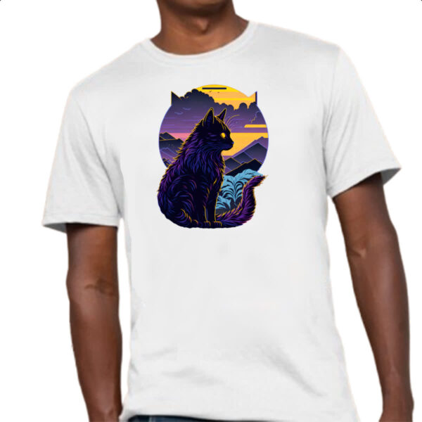 Camiseta Unissex Gato silhoueta sunset - Imagem 4