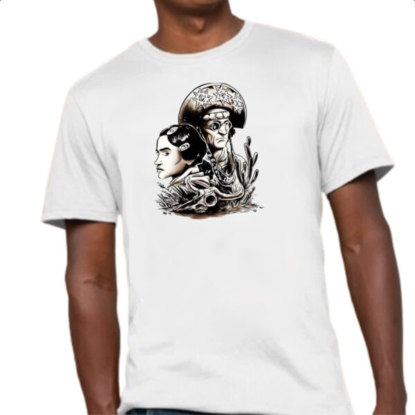Camiseta Unissex Lampiao e Maria Bonita Desenho Grafite - Imagem 4