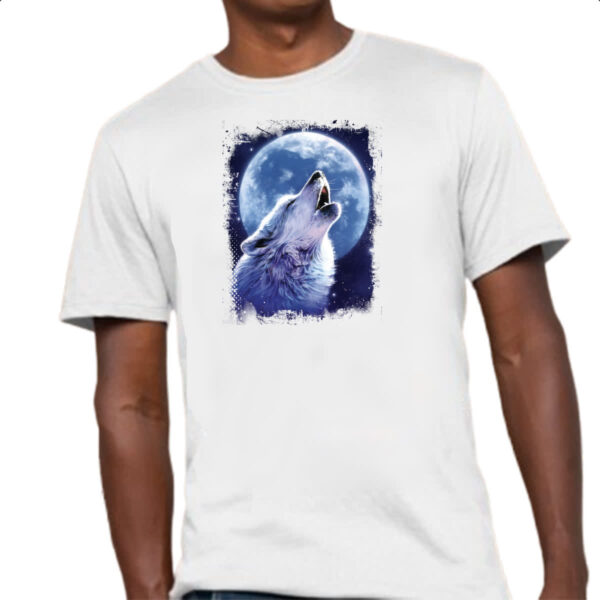 Camiseta Unissex Lobo uivando ao luar - Imagem 4
