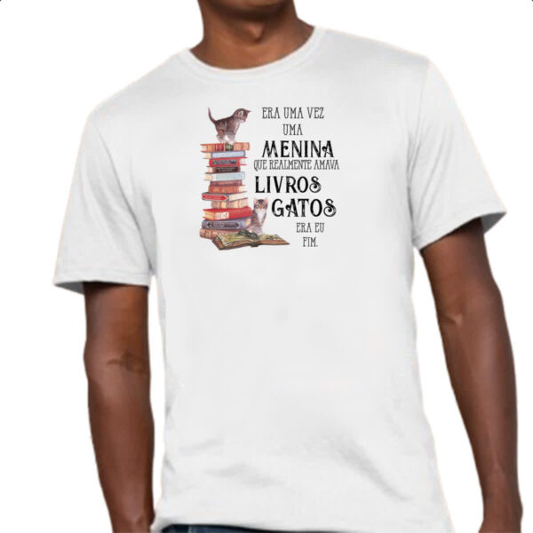 Camiseta Unissex Menina livros e gatos - Imagem 4