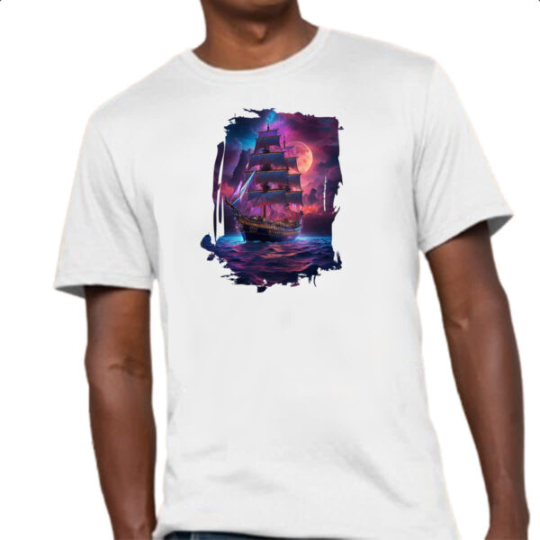 Camiseta Unissex Navio pirata noite purpura - Imagem 4