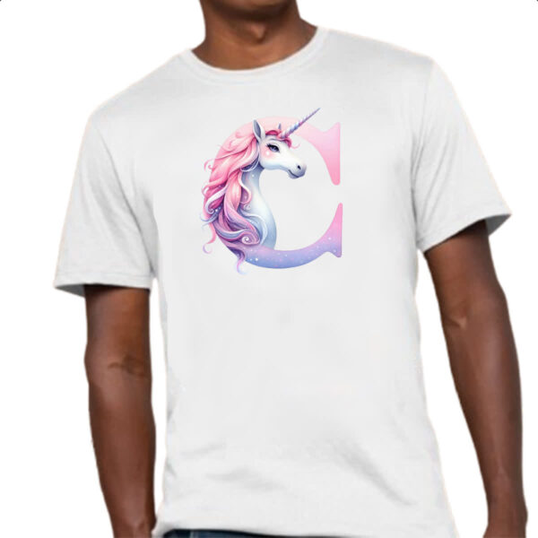 Camiseta Unissex Unicornio Alfabeto Letra C - Imagem 4