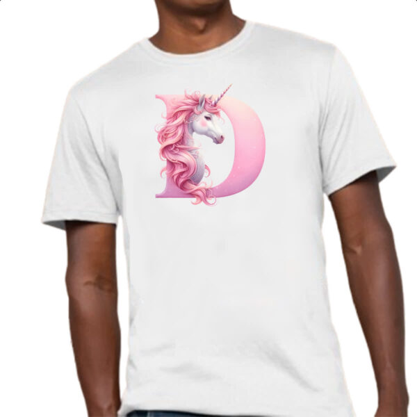 Camiseta Unissex Unicornio Alfabeto Letra D - Imagem 4