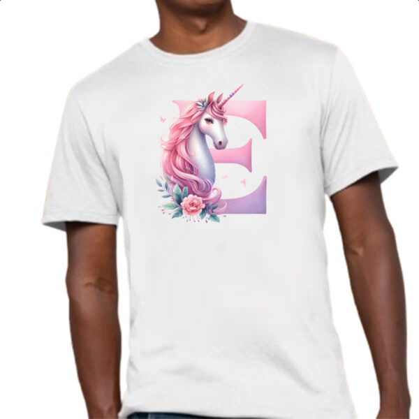 Camiseta Unissex Unicornio Alfabeto Letra E - Imagem 4