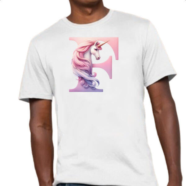 Camiseta Unissex Unicornio Alfabeto Letra F - Imagem 4