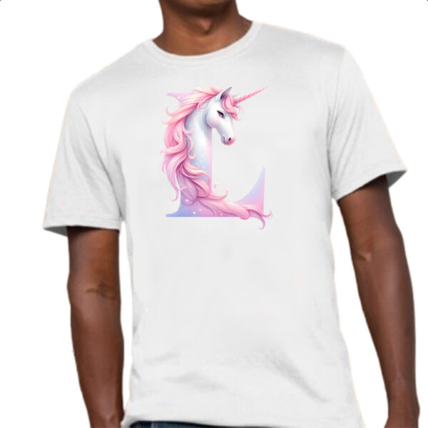 Camiseta Unissex Unicornio Alfabeto Letra L - Imagem 4