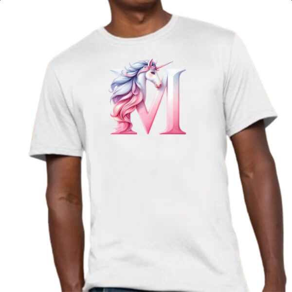 Camiseta Unissex Unicornio Alfabeto Letra M - Imagem 4