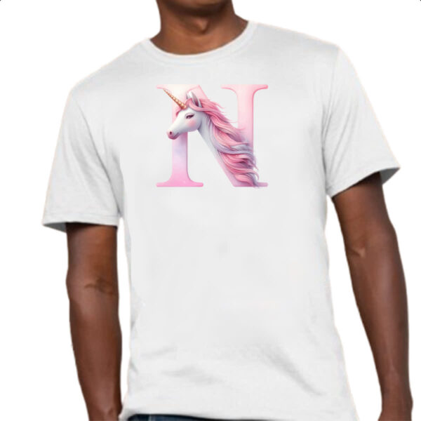 Camiseta Unissex Unicornio Alfabeto Letra N - Imagem 4