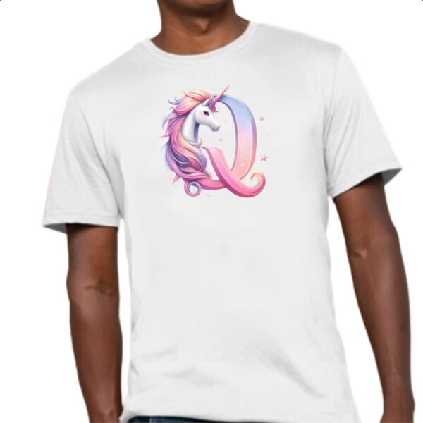 Camiseta Unissex Unicornio Alfabeto Letra Q - Imagem 4