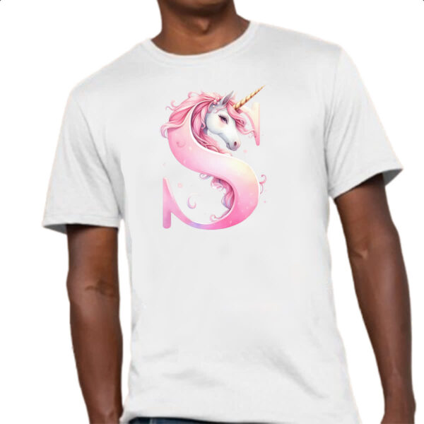 Camiseta Unissex Unicornio Alfabeto Letra S - Imagem 4