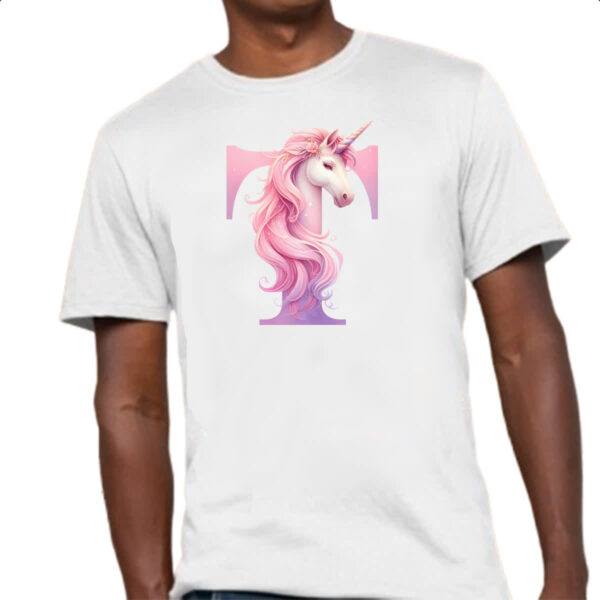 Camiseta Unissex Unicornio Alfabeto Letra T - Imagem 4