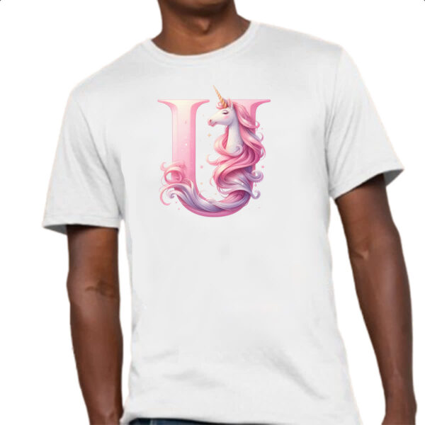 Camiseta Unissex Unicornio Alfabeto Letra U - Imagem 4