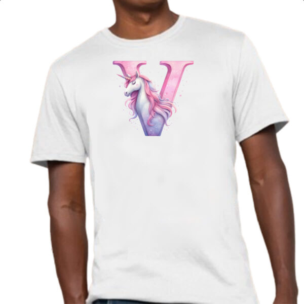 Camiseta Unissex Unicornio Alfabeto Letra V - Imagem 4