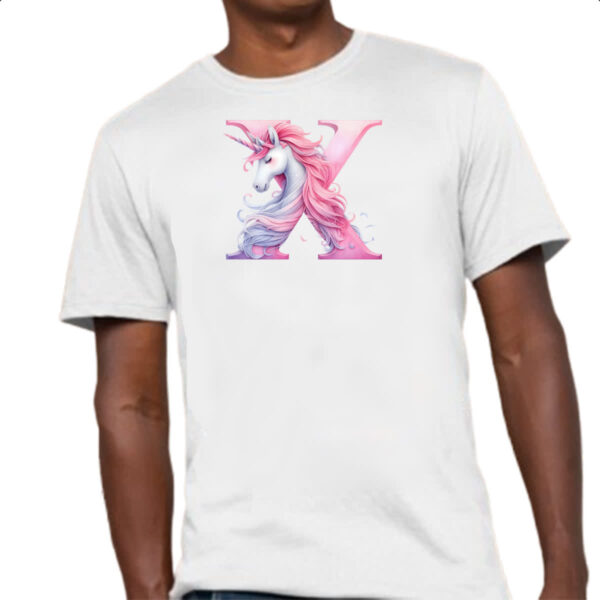 Camiseta Unissex Unicornio Alfabeto Letra X - Imagem 4