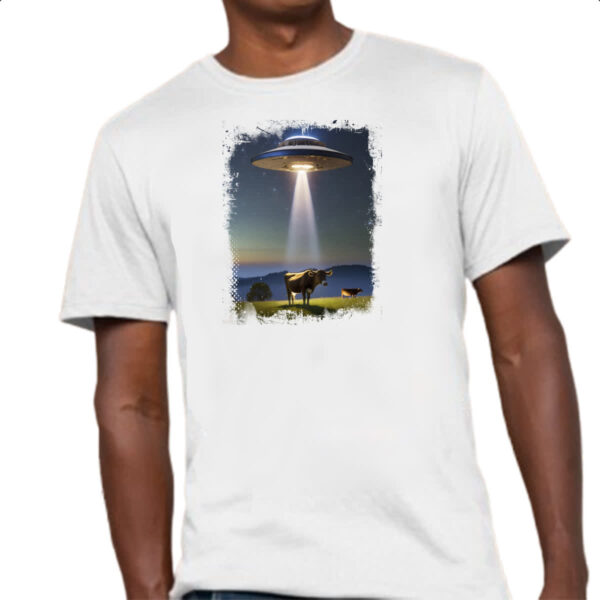 Camiseta Unissex OVNI capturando uma vaca - Imagem 4