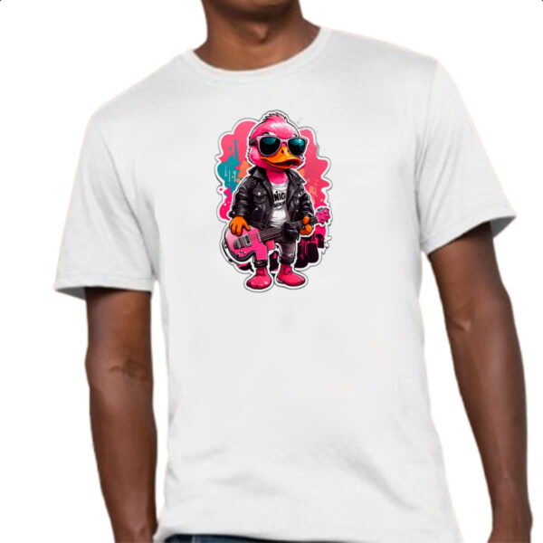 Camiseta Unissex Patinho Pink Guitarrista Rock - Imagem 4