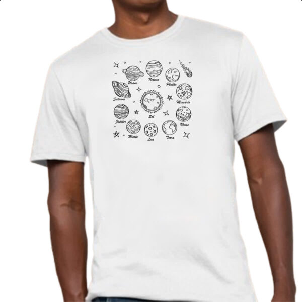 Camiseta Unissex Sistema solar desenho de caneta - Imagem 4