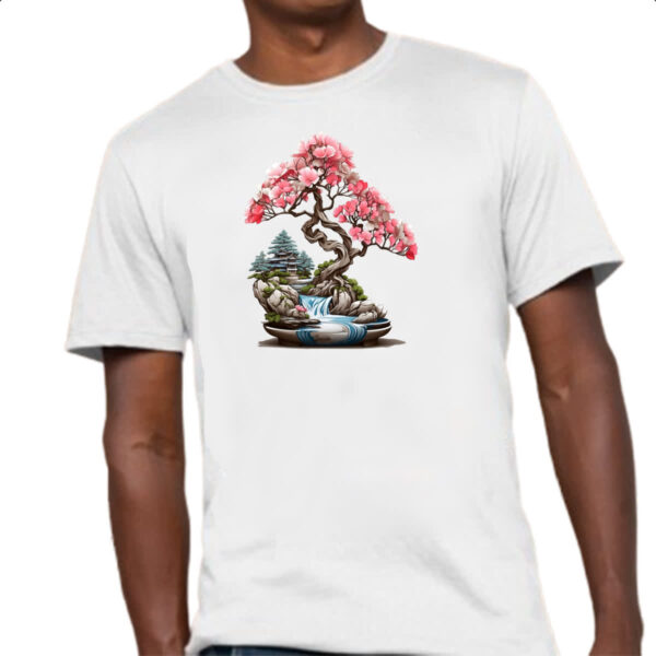 Camiseta Unissex Bonsai de flores rosas - Imagem 4