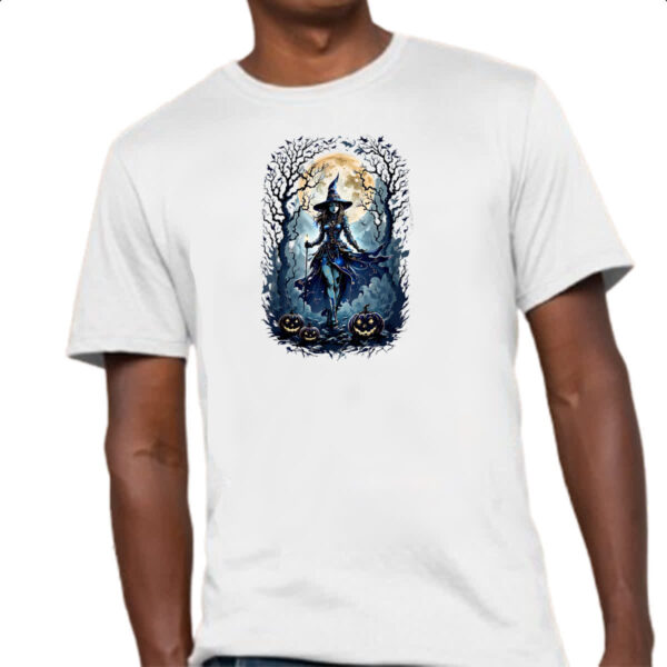 Camiseta Unissex Halloween Bruxa Noite Lua Cheia - Imagem 4