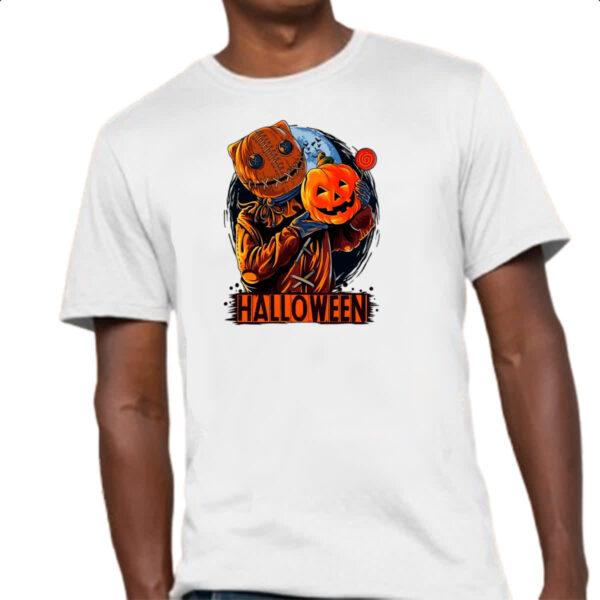 Camiseta Unissex Halloween Espantalho doces ou travessuras - Imagem 4