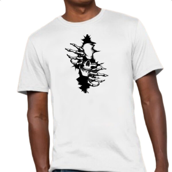 Camiseta Unissex Caveira rasgando a camisa - Imagem 4