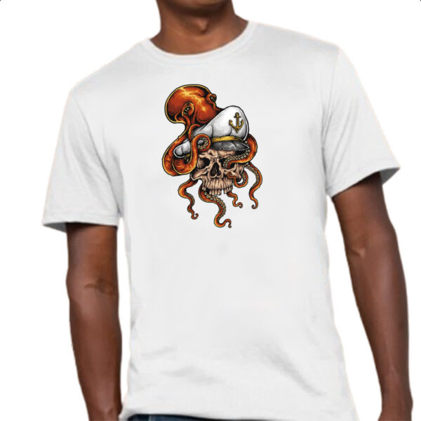 Camiseta Unissex Cranio de marinheiro com Polvo - Imagem 4
