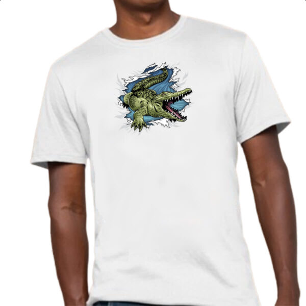 Camiseta Unissex Crocodilo rasgando a camisa - Imagem 4