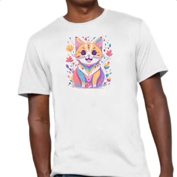 Camiseta Unissex Desenho gato feliz - Imagem 4