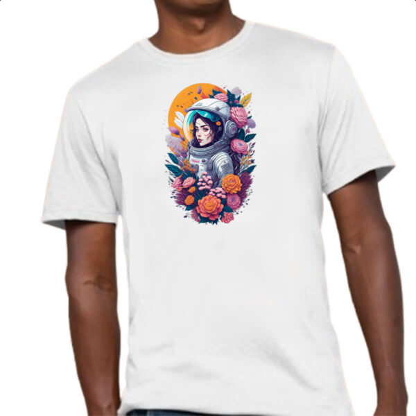 Camiseta Unissex Diva Astronaulta Flores espaciais - Imagem 4