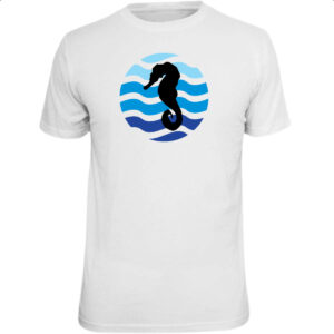 Camiseta Unissex Animais marinhos cavalo silhueta sunset