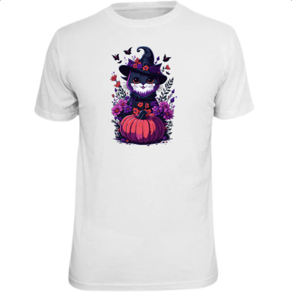 Camiseta Unissex Gatinha Bruxa com abobora
