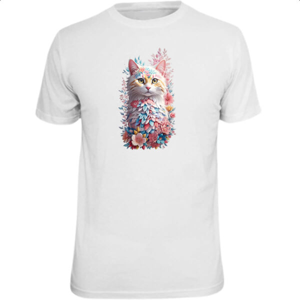 Camiseta Unissex Gato branco com flores