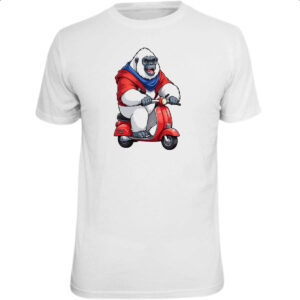 Camiseta Unissex Gorila albino na scooter