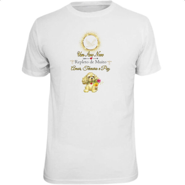 Camiseta Unissex Ano Novo Cachorro Fofo