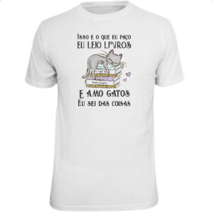 Camiseta Unissex Leio livro amo gatos